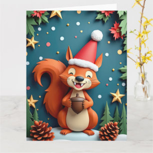 Cartão Esquilo Alegre com Ornamento de Bolota de Natal Ar