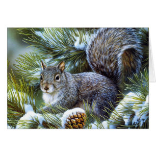 Cartão Esquilo (cinzento) cinzento da neve do inverno…