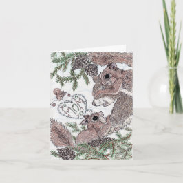 Cartão Esquilo-Mãe com Bebês