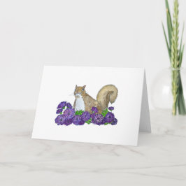 Cartão Esquilo nas Flores Roxas