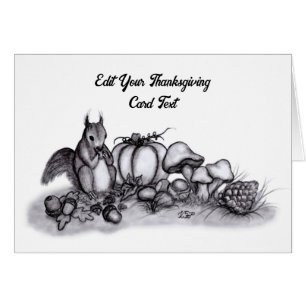 Cartão Esquilo no outono, Feliz Ação de Graças!