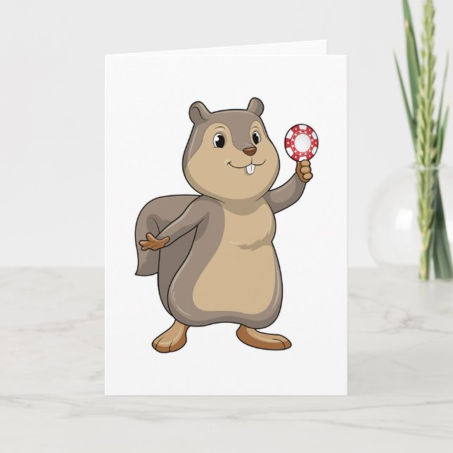 Cartão Esquilo no pôquer com fichas de pôquer (Frente)