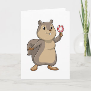 Cartão Esquilo no pôquer com fichas de pôquer