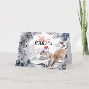 Cartão Esquilo vestindo Santa que paisagem florestal de i