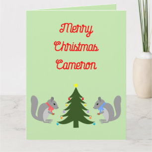 Cartão Esquilos Decorantes de Árvore de Natal Personaliza