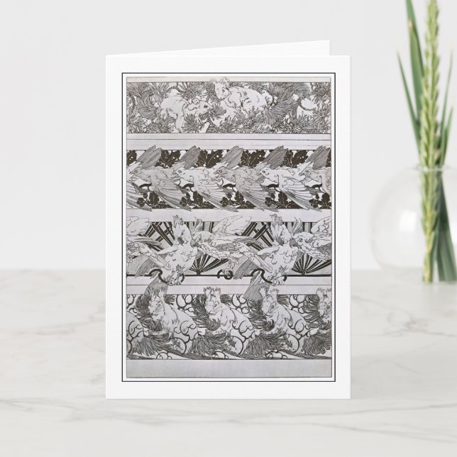 Cartão Esquilos e Pássaros do Estilo Art Nouveau, Mucha (Frente)