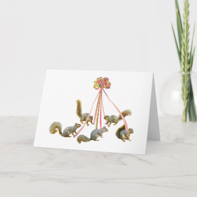 Cartão Esquilos em torno do Maypole (Frente)