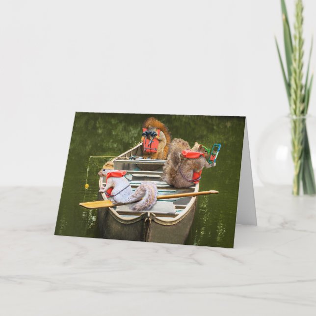 Cartão Esquilos Engraçados Em Uma Canoa Se Divertindo Em  (Frente)