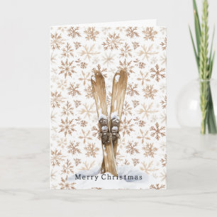 Cartão Esquis Creme Branco Flocos de Neve Natal  