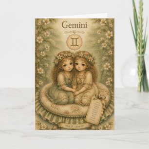 Cartão Essência floral vintage zódia - Gêmeos