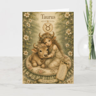 Cartão Essência floral vintage zódíaco - Touro