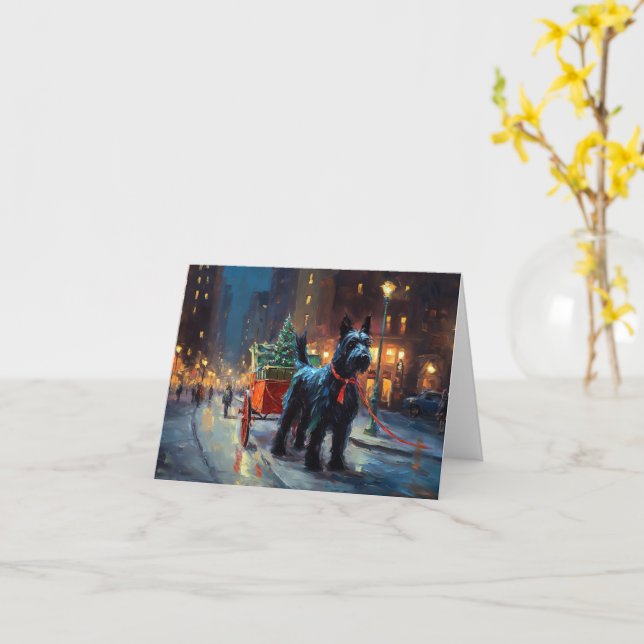 Cartão Estação Festiva Terrier Christmas da Escócia (Flor Amarela)