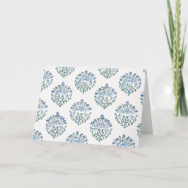 Cartão Estampa Floral em Bloco Azul, Marfim