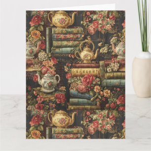 Cartão Estante floral Moody Botanical e Bule de Chá