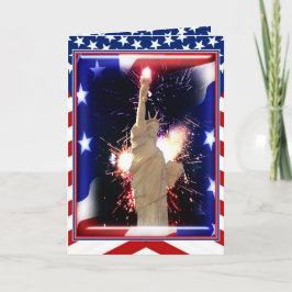 Cartão Estátua da Liberdade com Fogos de Artifício para 4