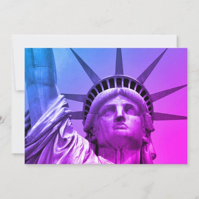 Cartão Estátua da Liberdade em Arte Pop Azul Roxo Nova Yo (Frente)