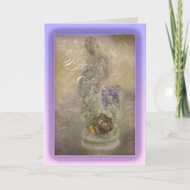 Cartão Estátua de páscoa com Flores (Frente)