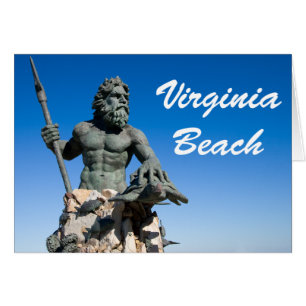 Cartão Estátua de Poseidon em Virgínia Beach com Texto Br