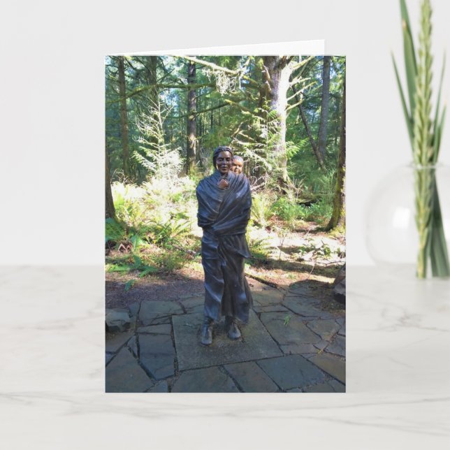 Cartão Estátua de Sacagawea, Fort Clatsop, Astoria, Orego (Frente)