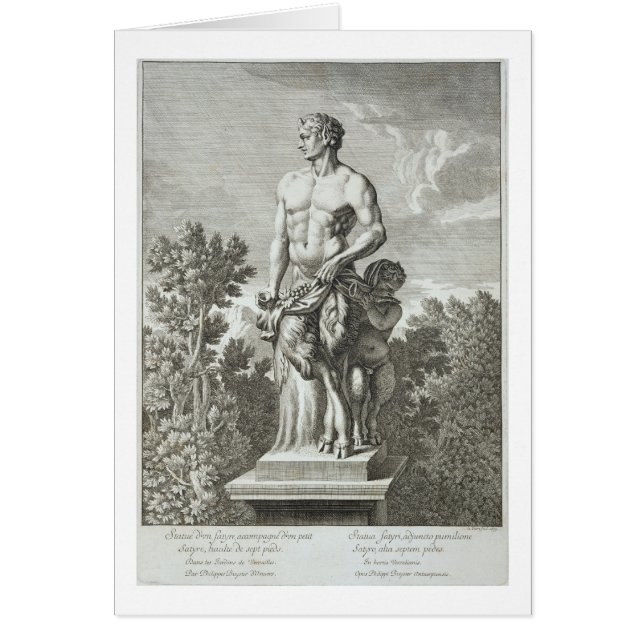 Cartão Estátua de um Satyr em Versalhes, 1675, 'de Vues (Frente)