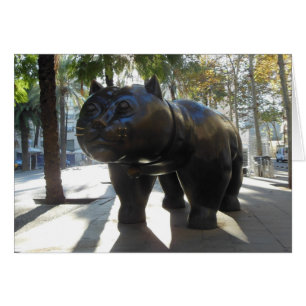Cartão Estátua Famosa de Barcelona em Las Ramblas
