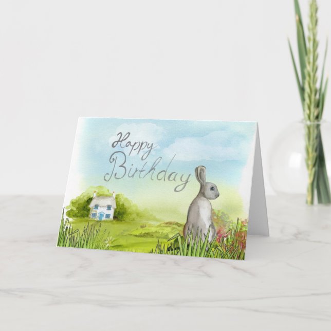 Cartão Este coelho deseja um feliz aniversario! (Frente)