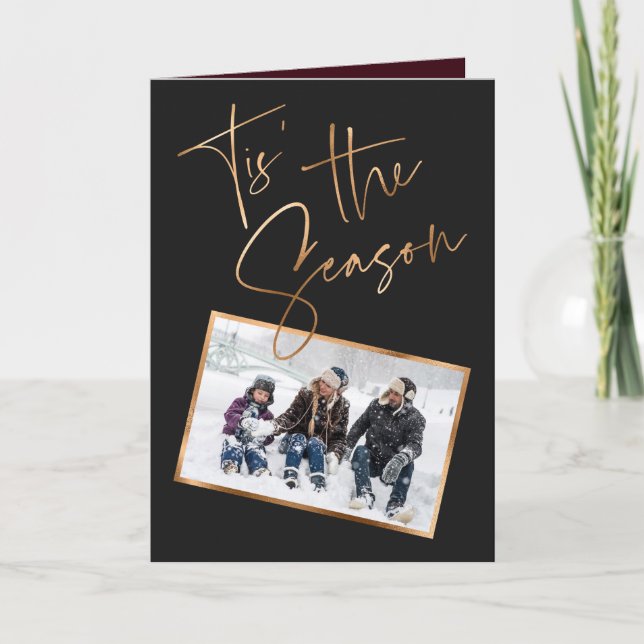 Cartão Este é o Natal Mínimo de Foto Preto da Cotação da  (Frente)