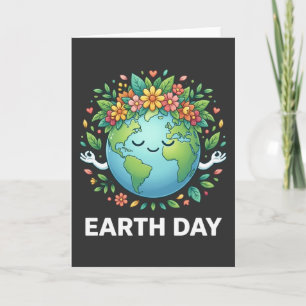 Cartão Estética floral do Dia da Terra fofa planeta com f