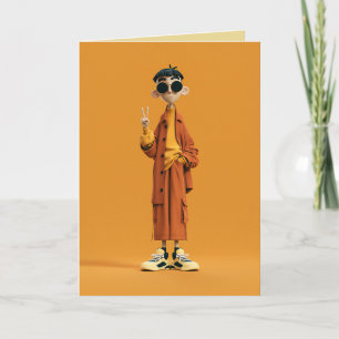 Cartão Estética Laranja Minimalista – Personagem 3D Elega