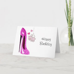 Cartão Estiletto rosa e Arte Suína Voadora