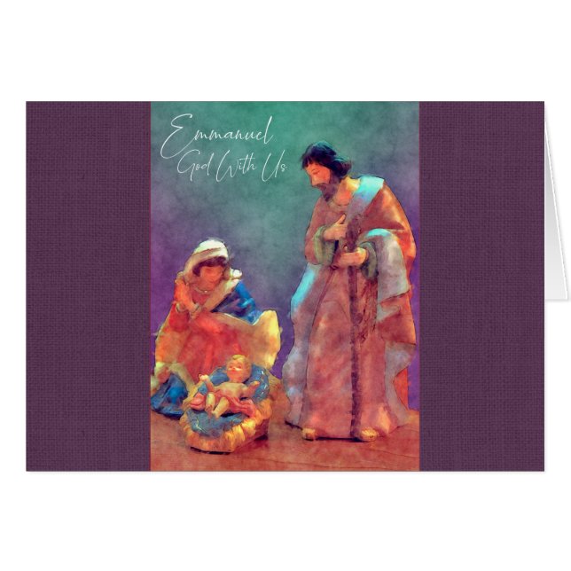 Cartão Estilo de aquarela da natividade em roxo (Frente Horizontal)