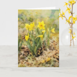 Cartão Estilo de Aquarela Vintage de Daffodils Selvagens 
