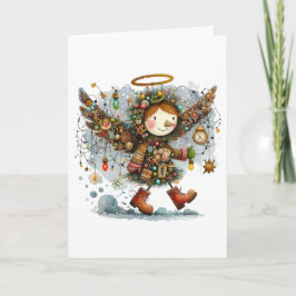Cartão Estilo de Arte de Anjo Moderno do Quirky Christmas