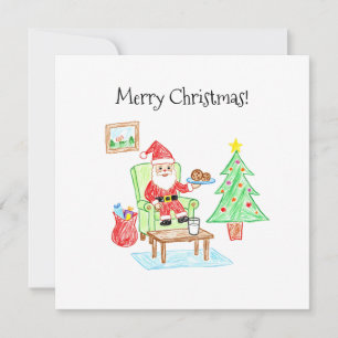 Cartão Estilo de Arte Infantil Papai Noel e Biscoitos Cum