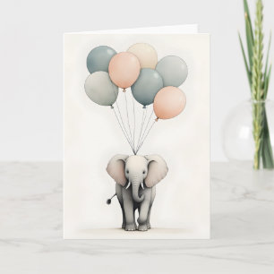 Cartão Estilo de elefante minimalista Boho com balões em 