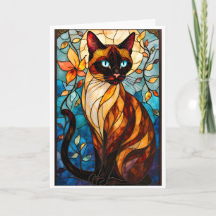 Cartão Estilo de Vidro Colorido Gatinho Encantador com Ol