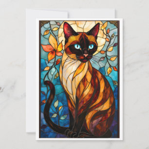 Cartão Estilo de Vidro Colorido Gato Encantador com Olhos
