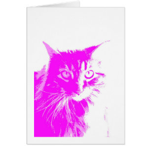 Cartão estilo pop de vazio de placa de gato roxa e rosa