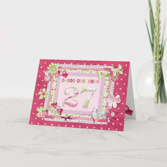 Cartão estilo scrapbooking do 27o aniversário (Frente)