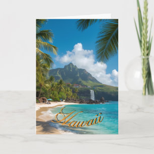 Cartão Estilo Vintage Havaiano Viagem Costa Mar Azul