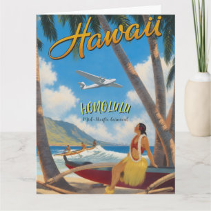 Cartão Estilo Vintage Havaiano Viagem Honolulu Garota Hul