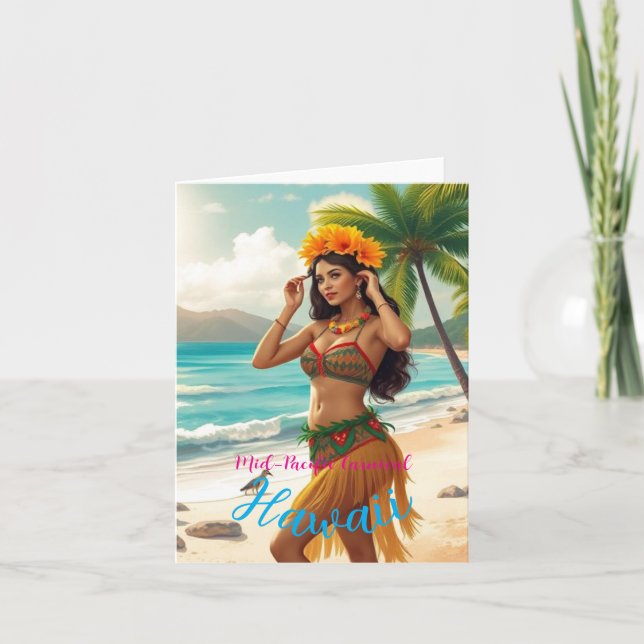 Cartão Estilo Vintage Havaiano Viagem Honolulu Garota Hul (Frente)
