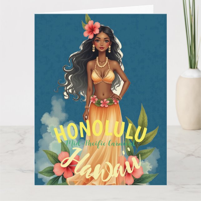 Cartão Estilo Vintage Viagem Honolulu Médio Havaiano - Pa (Frente)