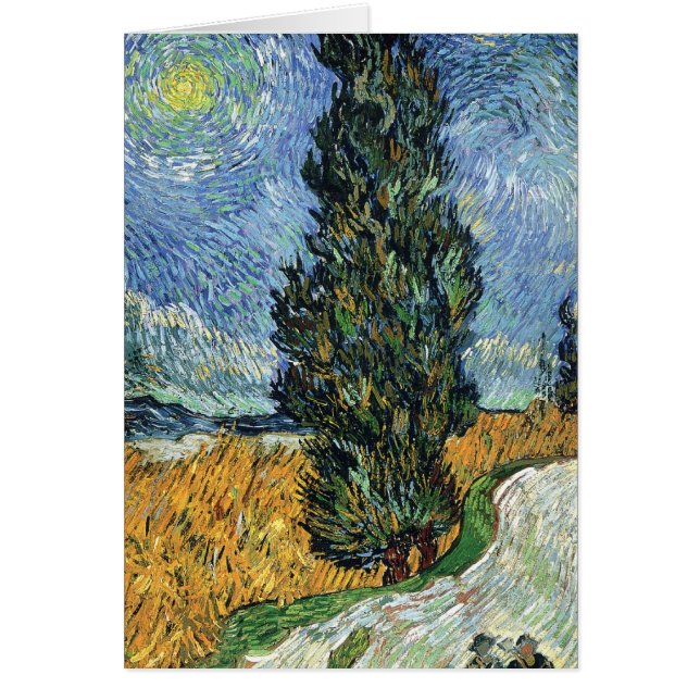 Cartão Estrada com Ciprestes Impressionismo de Van Gogh (Frente)