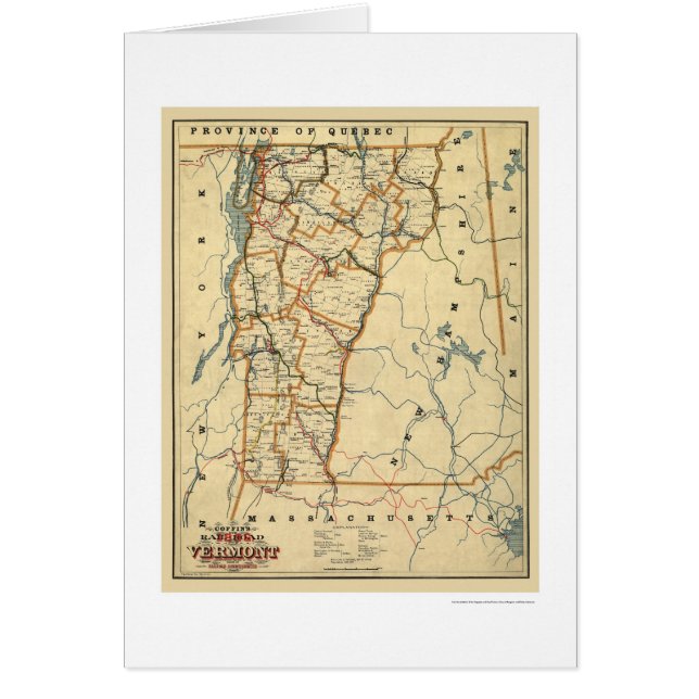 Cartão Estrada de ferro de Vermont & mapa 1896 da cidade (Frente)