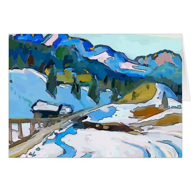 Cartão Estrada de Montanha em Neve, adicionar texto (Frente Horizontal)