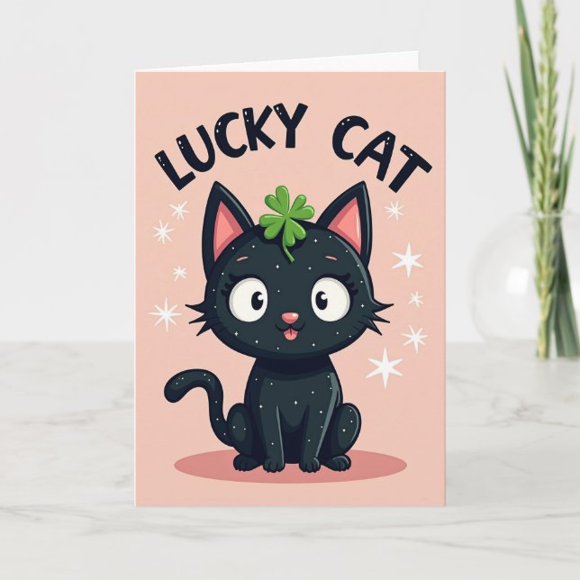 Cartão Estrela do Gato Preto Sortudo (Frente)