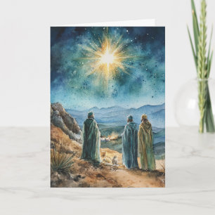 Cartão Estrela-guia e Reis na Natividade de Aquarela