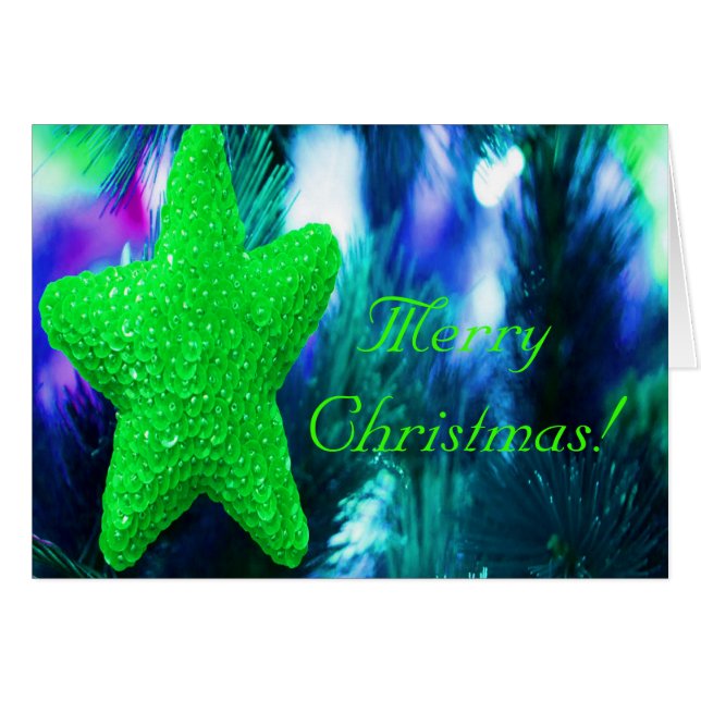 Cartão Estrela Verde Feliz de Natal (Frente Horizontal)
