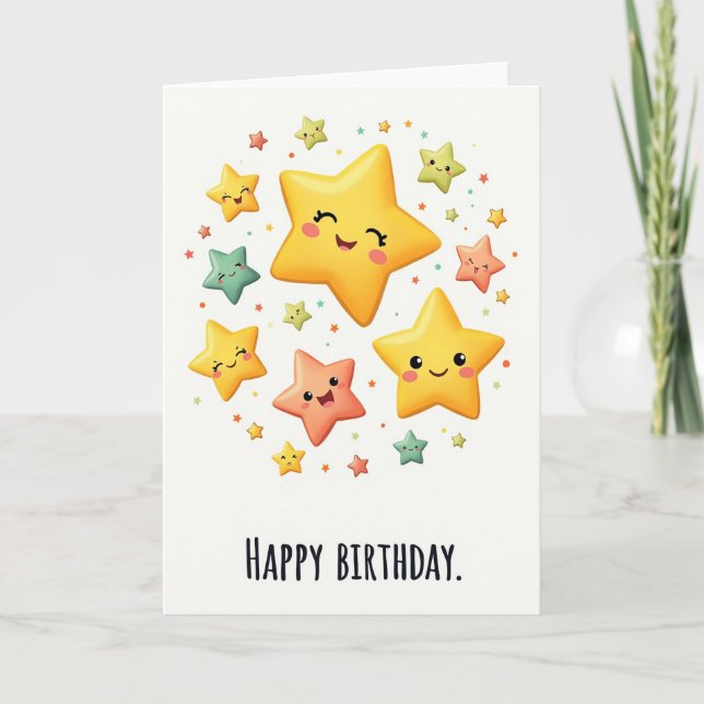 Cartão Estrelado de Aniversário Alegre (Frente)